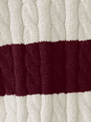 V Neck Striped Colorblock Cable Knit Sweater