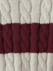 V Neck Striped Colorblock Cable Knit Sweater