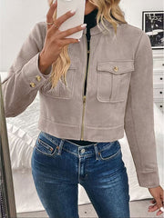 Zipper Cargo Long Sleeves Cropped Jacket