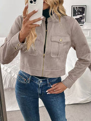 Zipper Cargo Long Sleeves Cropped Jacket