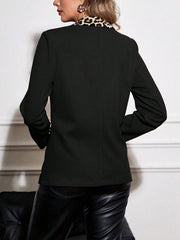 Leopard Patchwork Notched Lapel Long Sleeves Blazer