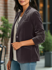 Velvet Solid Color Button Down Long Sleeves Blazer