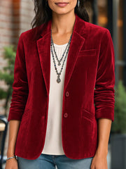 Velvet Solid Color Button Down Long Sleeves Blazer