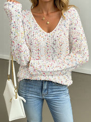 Multicolor V Neck Pullover Long Sleeve Sweater