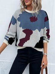 Crew Neck Long Sleeve Knit Pullover Sweater