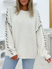 Colorblock Pullover Crew Neck Long Sleeve Knit Sweater