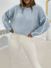 Colorblock Pullover Crew Neck Long Sleeve Knit Sweater