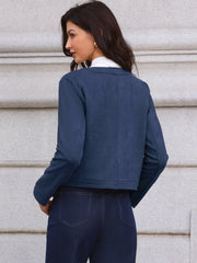 Crew Neck Long Sleeve Button Down Casual Cropped Jacket