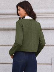 Crew Neck Long Sleeve Button Down Casual Cropped Jacket