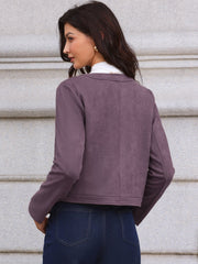Crew Neck Long Sleeve Button Down Casual Cropped Jacket