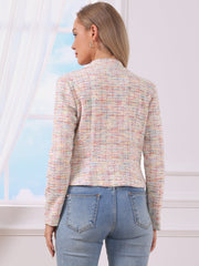 Vintage Tweed Plaid Slim Fit Work Office Cropped Jacket