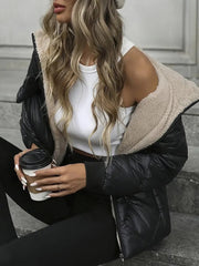 Fleece Lined Hooded Zip-Up Long Sleeves Padded Jacket