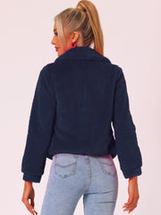 Winter Cropped Jacket Lapel Long Sleeve Faux Fur Fluffy Coat