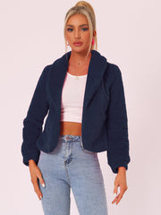 Winter Cropped Jacket Lapel Long Sleeve Faux Fur Fluffy Coat