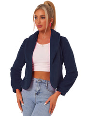 Winter Cropped Jacket Lapel Long Sleeve Faux Fur Fluffy Coat