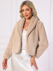 Winter Cropped Jacket Lapel Long Sleeve Faux Fur Fluffy Coat