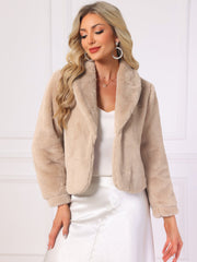 Winter Cropped Jacket Lapel Long Sleeve Faux Fur Fluffy Coat