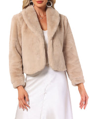Winter Cropped Jacket Lapel Long Sleeve Faux Fur Fluffy Coat