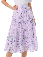 Chiffon Floral Printed Long Tiered Ruffle Boho Midi Skirt