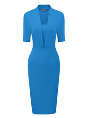 Formal Pencil V Neck Short Sleeve Office Bodycon Sheath Dress