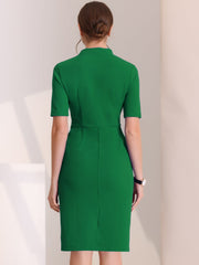 Formal Pencil V Neck Short Sleeve Office Bodycon Sheath Dress