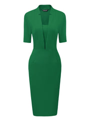 Formal Pencil V Neck Short Sleeve Office Bodycon Sheath Dress