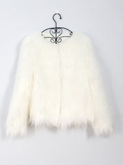 Long Sleeves Collarless Cropped Faux Fur Coat