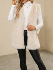 Collarless Sleeveless Open Front Faux Fur Vest