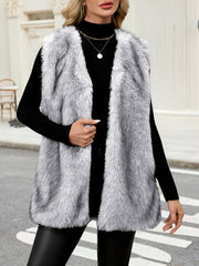 Collarless Sleeveless Open Front Faux Fur Vest