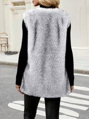 Collarless Sleeveless Open Front Faux Fur Vest