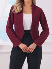 Collarless Solid Color Cropped Office Blazer Jacket