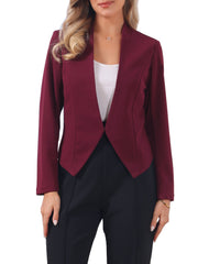 Collarless Solid Color Cropped Office Blazer Jacket