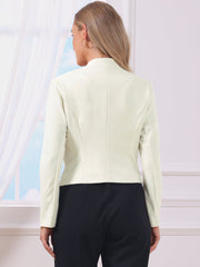 Collarless Solid Color Cropped Office Blazer Jacket