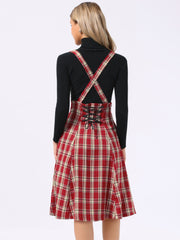 Plaid Overall Tartan Pinafore Suspender Midi Skirt