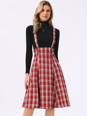 Plaid Overall Tartan Pinafore Suspender Midi Skirt