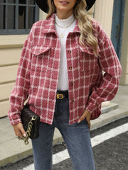 Lapel Plaid Long Sleeves Loose Fit Jacket