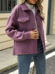 Lapel Plaid Long Sleeves Loose Fit Jacket