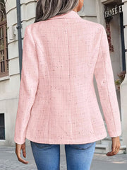 Tweed Notched Lapel Long Sleeves Plaid Blazer