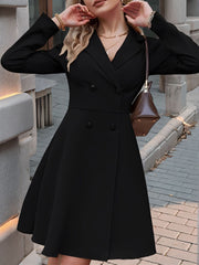 Notched Lapel Double-Breasted A-Line Suit Dress