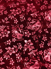 Velvet Floral Textured Elastic Waist Maxi A-Line Skirt