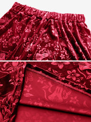 Velvet Floral Textured Elastic Waist Maxi A-Line Skirt