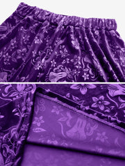 Velvet Floral Textured Elastic Waist Maxi A-Line Skirt