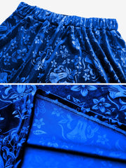 Velvet Floral Textured Elastic Waist Maxi A-Line Skirt