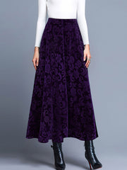 Velvet Textured Maxi A-Line Elastic Waist Skirt