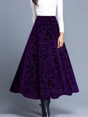 Velvet Textured Maxi A-Line Elastic Waist Skirt
