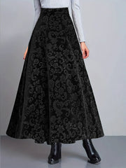 Velvet Textured Maxi A-Line Elastic Waist Skirt
