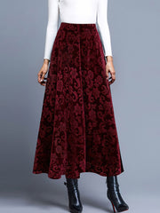 Velvet Textured Maxi A-Line Elastic Waist Skirt