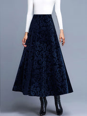 Velvet Textured Maxi A-Line Elastic Waist Skirt