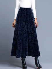 Velvet Textured Maxi A-Line Elastic Waist Skirt