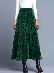 Velvet Textured Maxi A-Line Elastic Waist Skirt